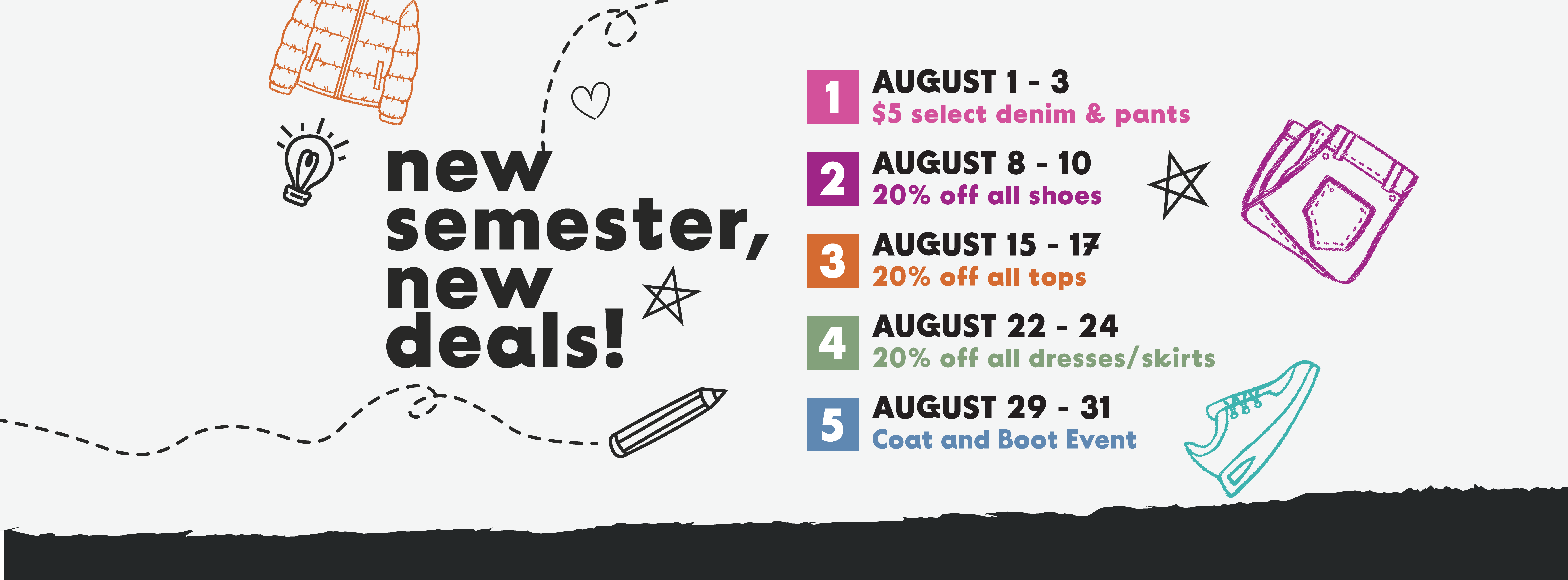 a school inspired image with a run-down of all of our events in August